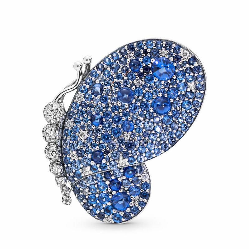 Pandora Dazzling Blue Butterfly Pendant Ireland - Sterling Silver/Blue/Mixed Stones - 413782VYU